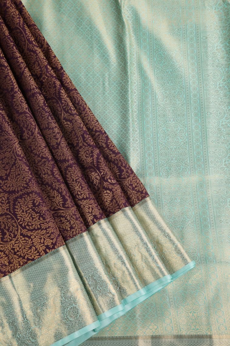 Caramel Brown Apoorva Silk Sarees with Gold Zari Floral Patterns view 1