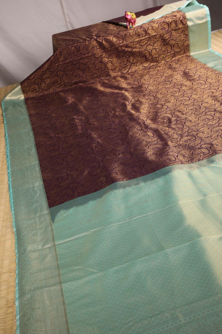 Caramel Brown Apoorva Silk Sarees with Gold Zari Floral Patterns view 2