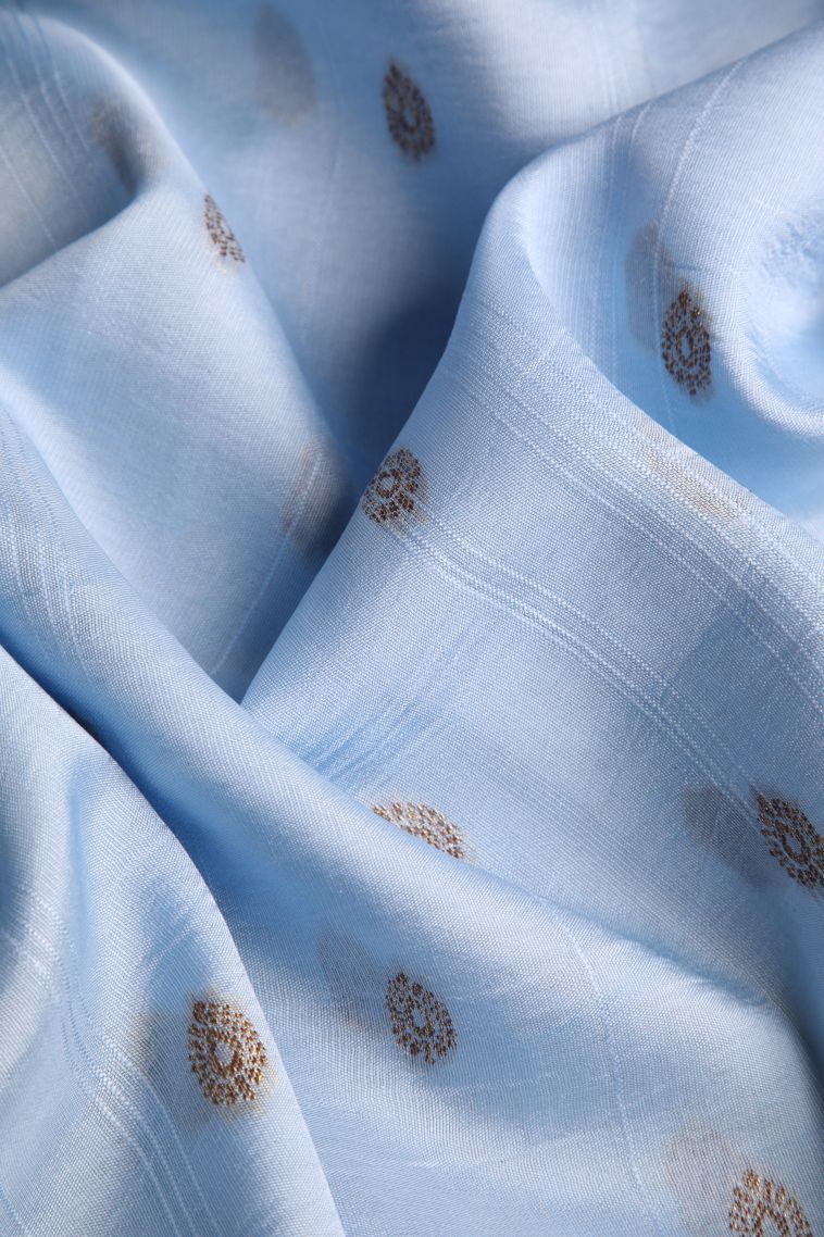 Sky Blue Banaras Sarees with Gold Zari Buttis (small Dots Or Motifs) view 4