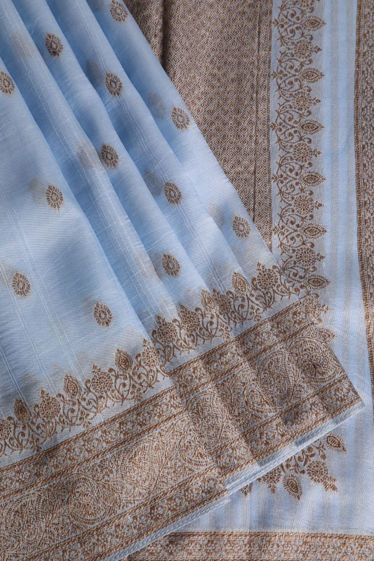 Sky Blue Banaras Sarees with Gold Zari Buttis (small Dots Or Motifs) view 1