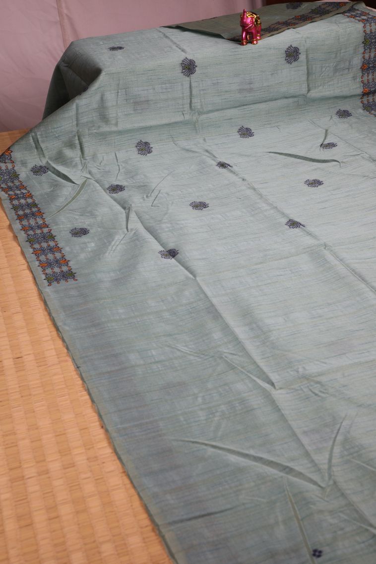 Gray Black Tussar Saree with Without Zari Zari Floral Patterns view 2