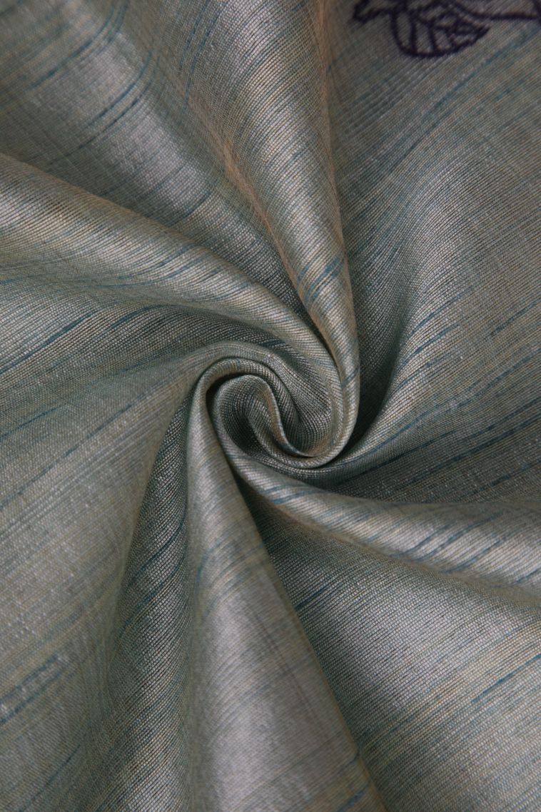 Gray Black Tussar Saree with Without Zari Zari Floral Patterns view 4