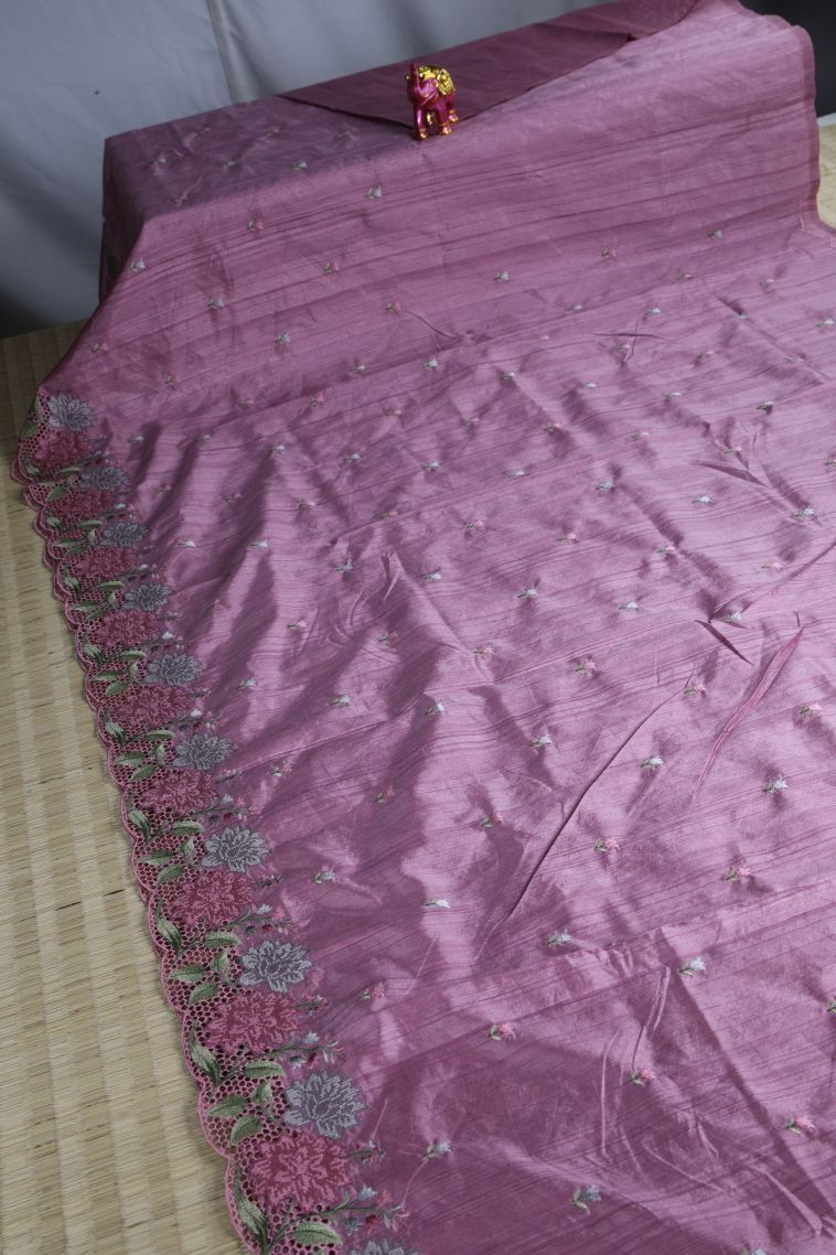 Lean Pink Semi Tussar Silk with Without Zari Zari Floral Patterns view 2