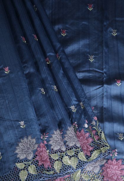 Aegean Blue Semi Tussar Silk with Without Zari Zari Floral Patterns