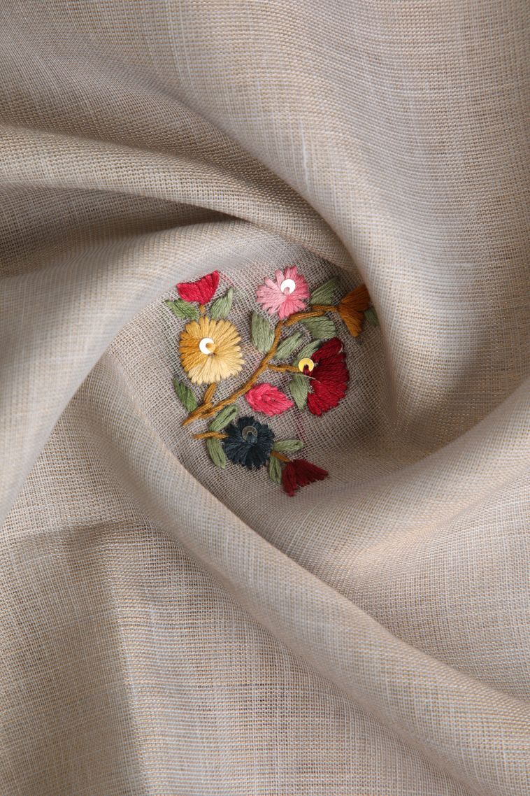 Smoke White Linen Saree with Without Zari Zari Floral Patterns view 4