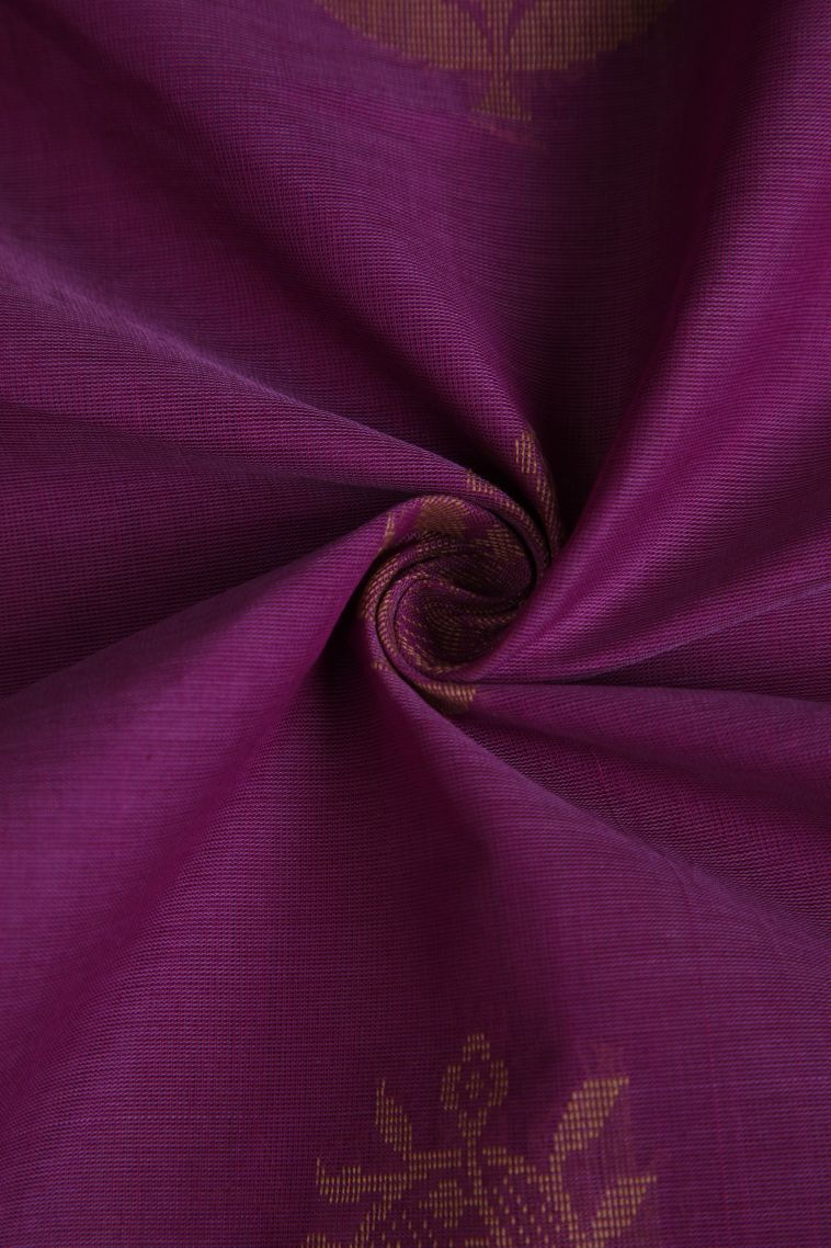 Bubble Purple Pure Handloom Kovai Cotton with Gold Zari Floral Patterns view 4