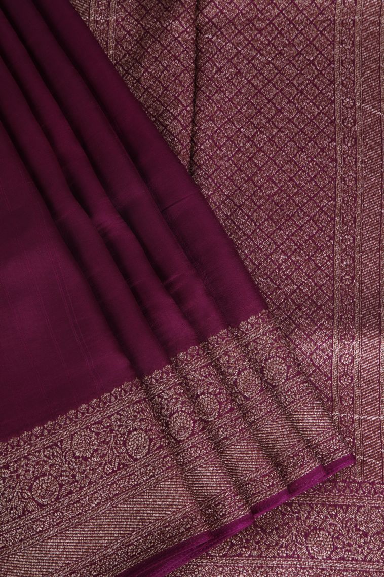 Mulberry Purple Banaras Sarees with Gold Zari Plain view 1