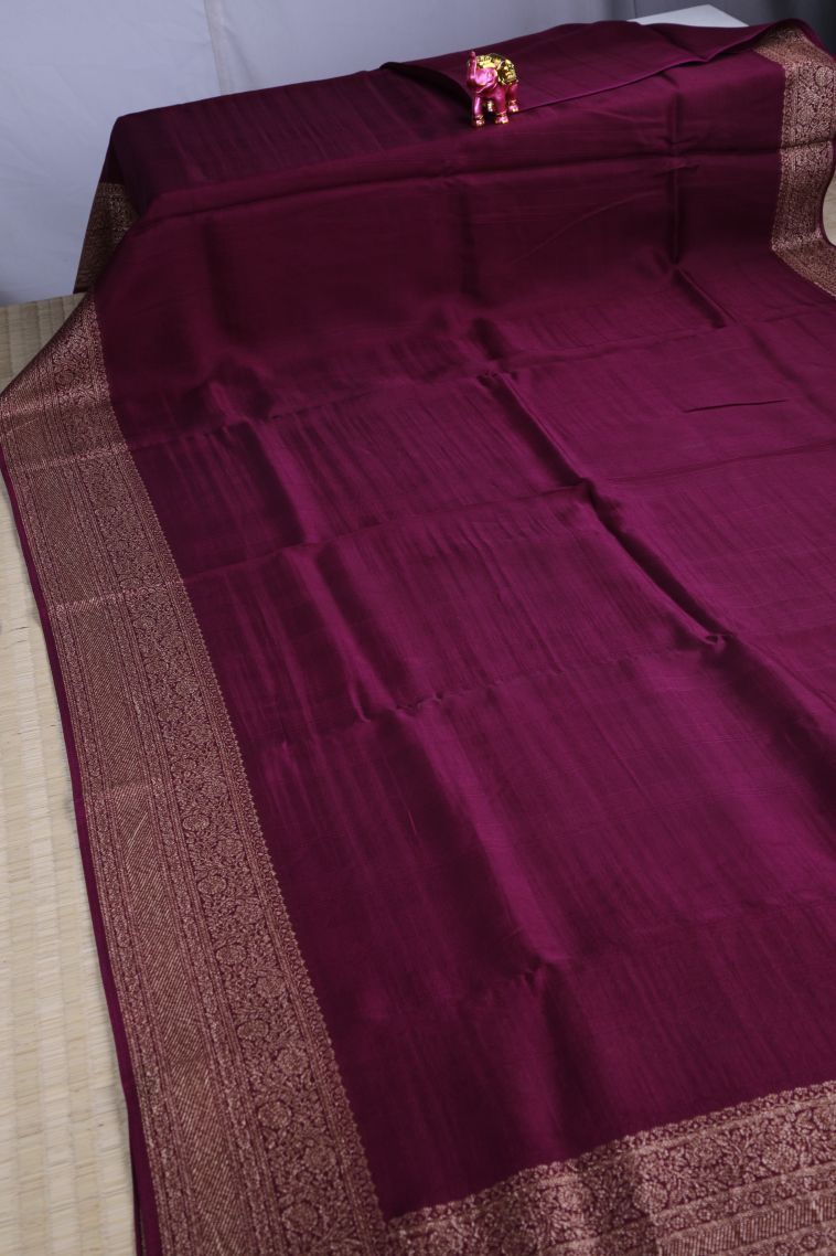 Mulberry Purple Banaras Sarees with Gold Zari Plain view 2