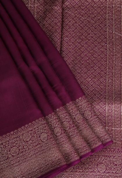 Mulberry Purple Banaras Sarees with Gold Zari Plain