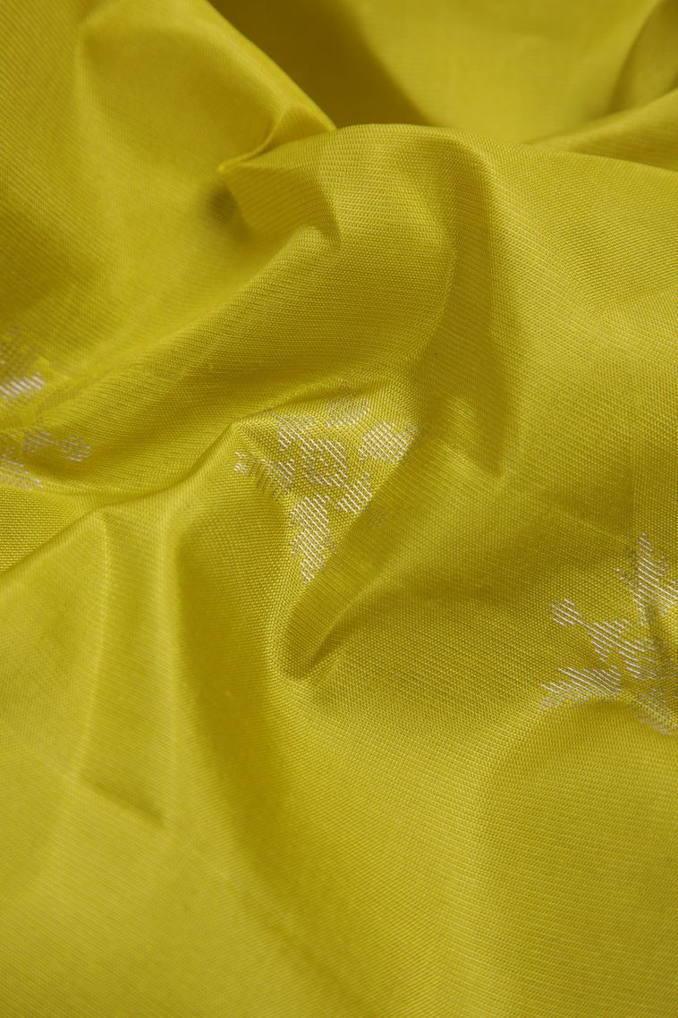 Gold Soft Silk Saree with Gold And Silver Zari Floral Patterns view 4