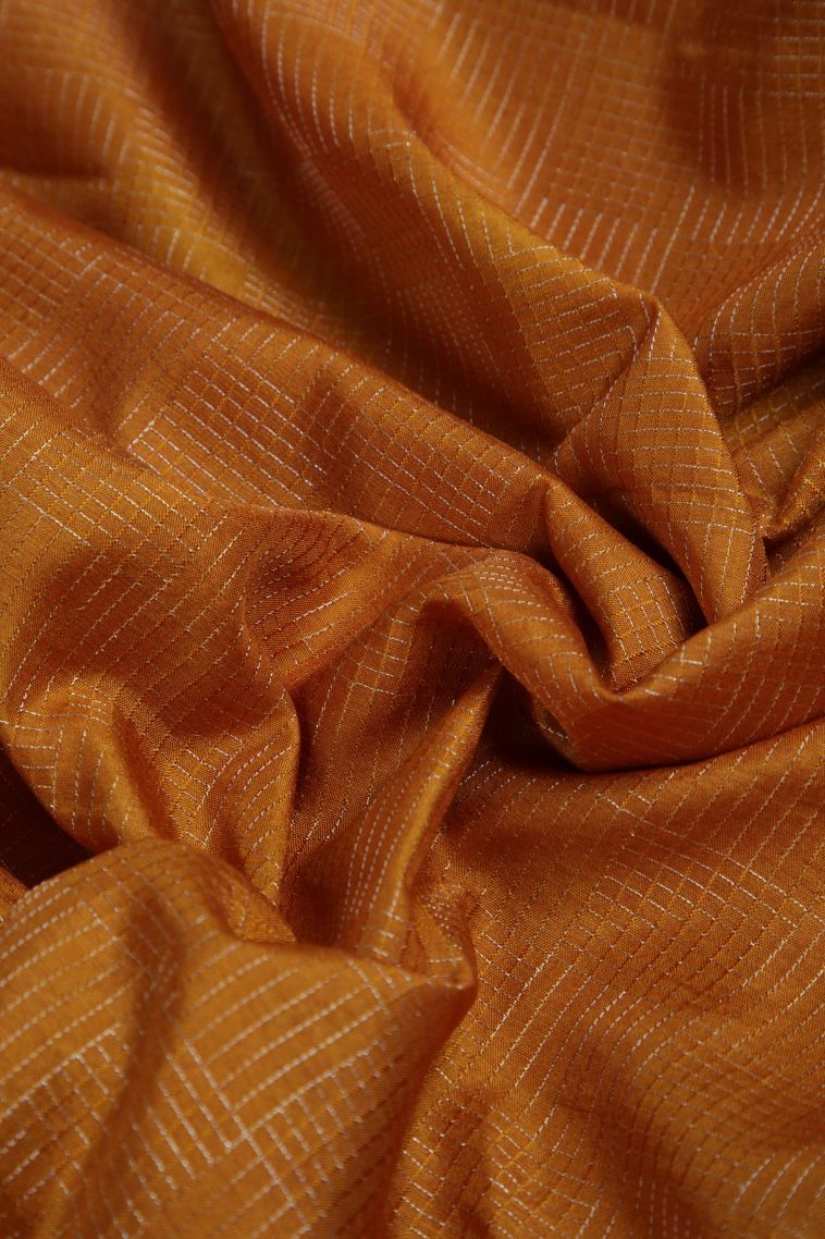 Apricot Orange Raw Silk Sarees with Gold Zari Geometric Shapes view 4