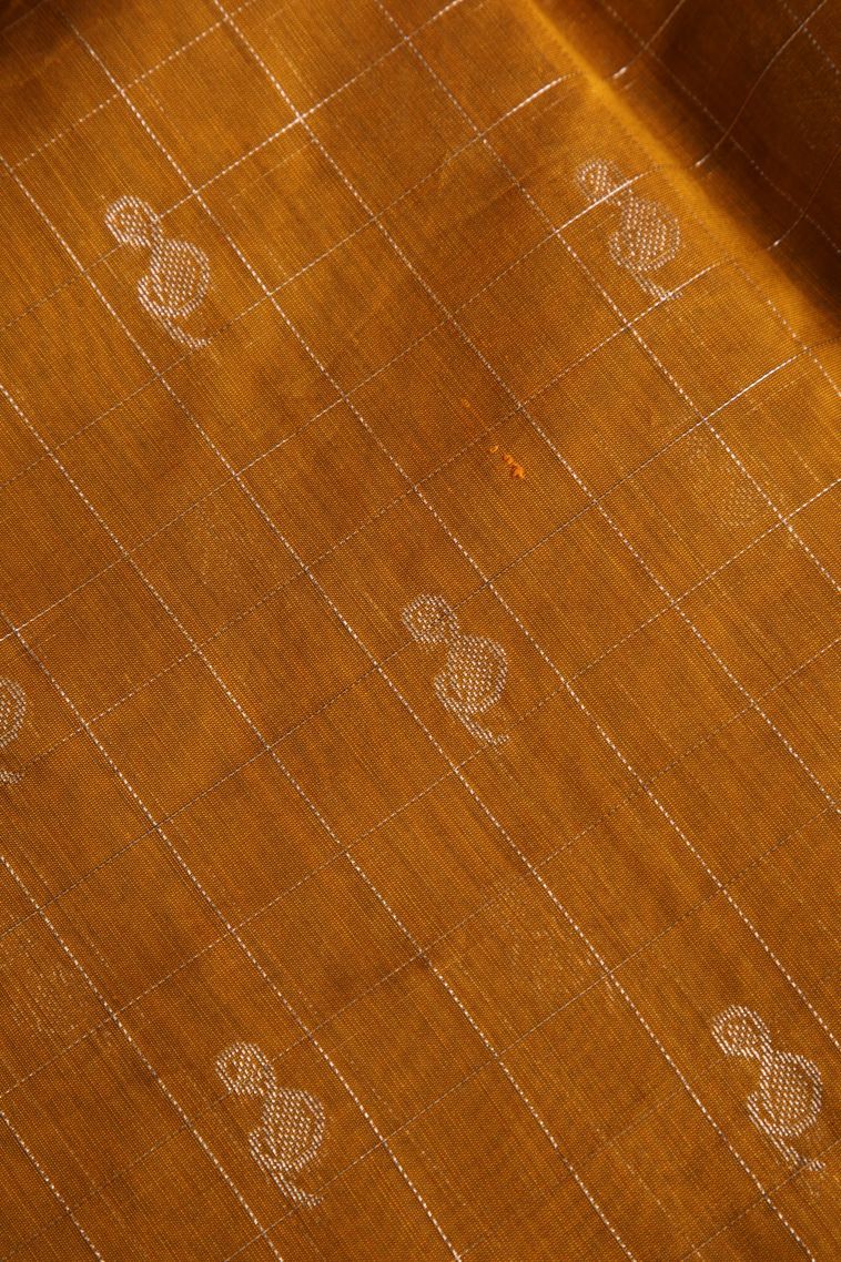 Parmesean Yellow Silk Cotton Sarees with Gold Zari Checks And Puttas view 4