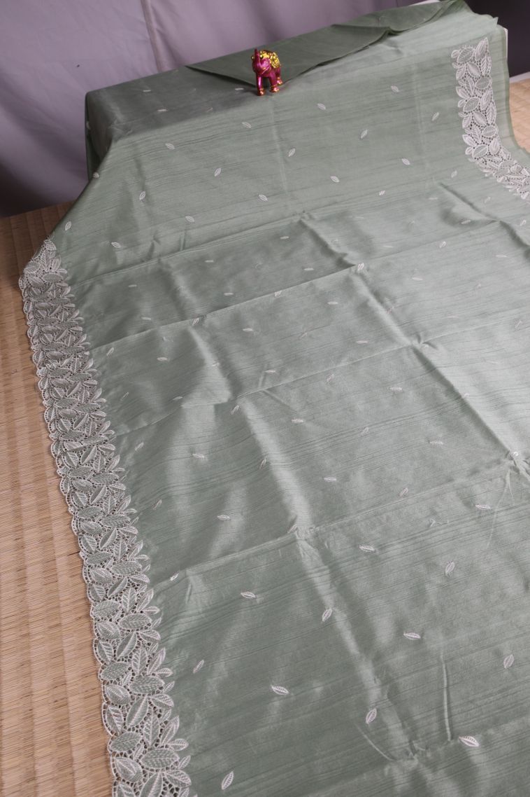 Gray Black Semi Tussar Silk with Without Zari Zari Buttis (small Dots Or Motifs) view 2