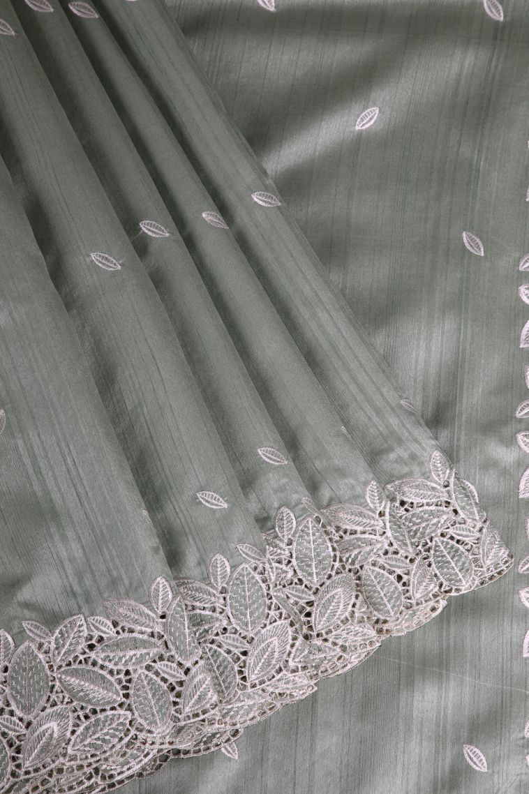 Gray Black Semi Tussar Silk with Without Zari Zari Buttis (small Dots Or Motifs) view 1