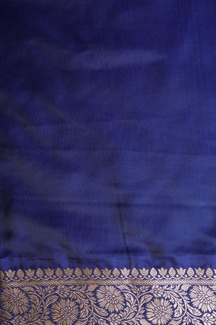 Admiral Blue Banaras Sarees with Gold Zari Floral Patterns view 3