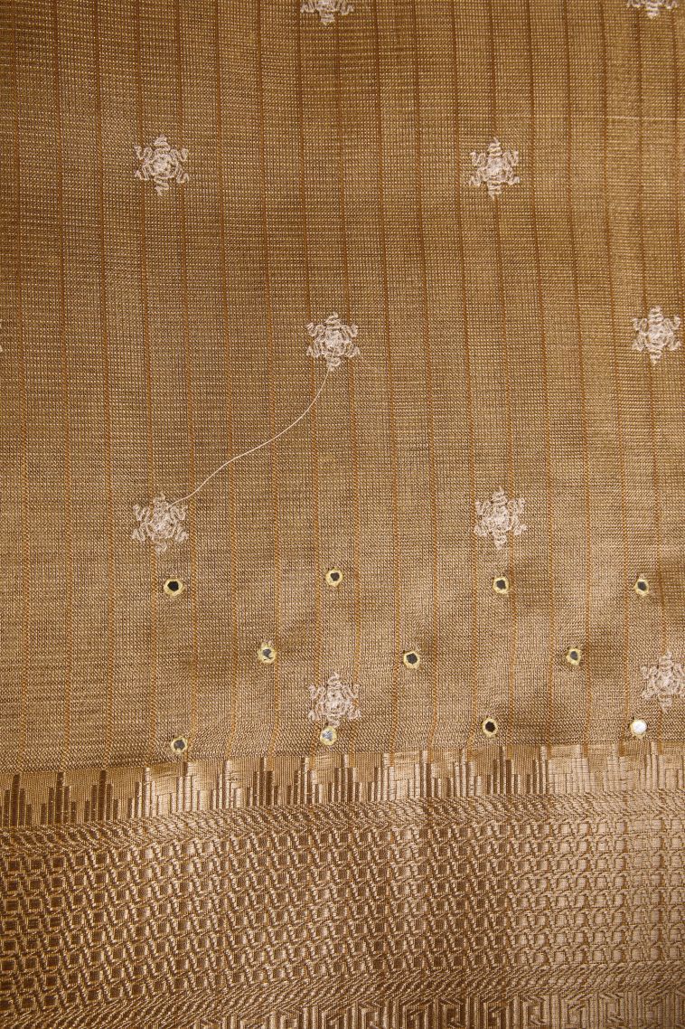Gold Tissue Silk Sarees with Gold Zari Mirror Jamiki Puttas view 3