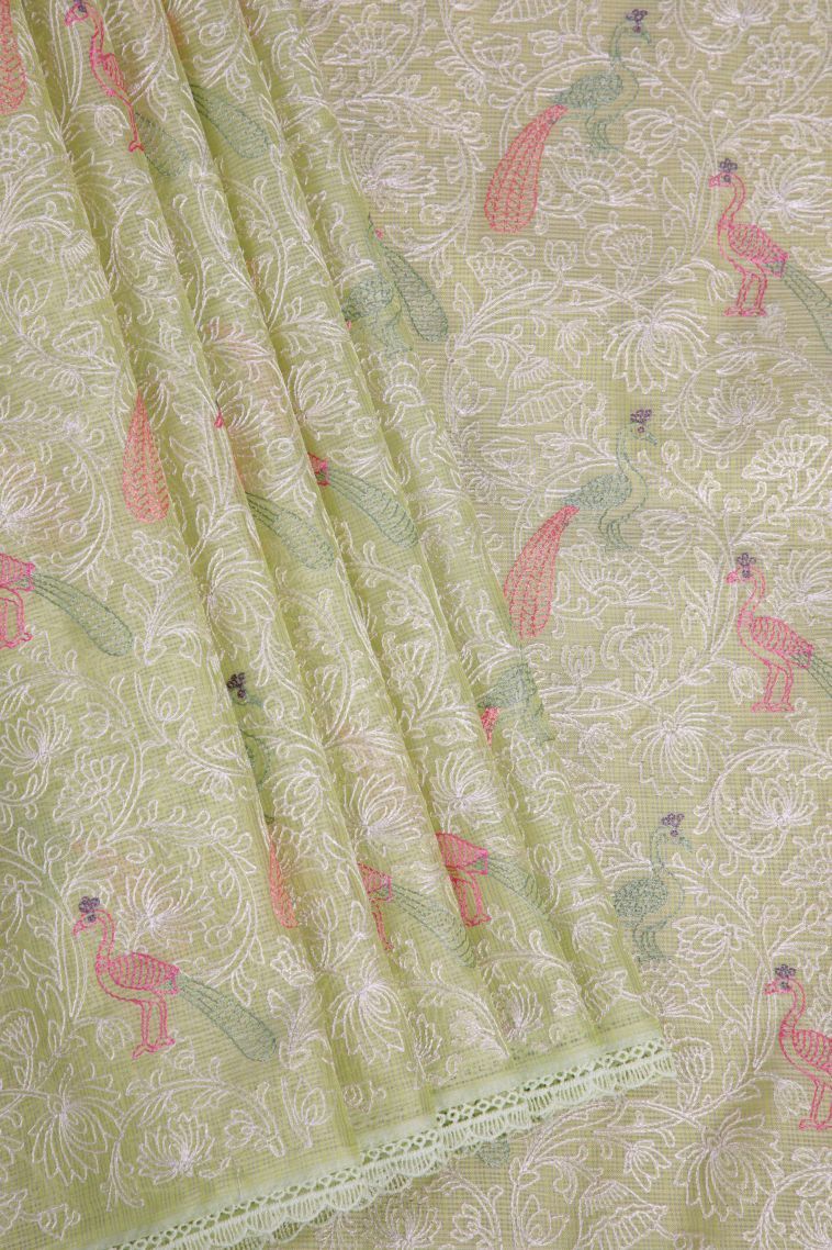 Olive Green Manipuri Cotton Sarees with Without Zari Zari Floral Patterns view 1