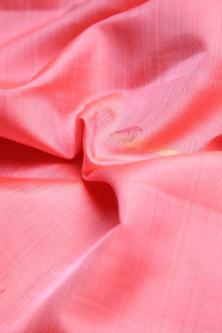Rose Pink Kanchipuram Silk Sarees with Gold Zari Geometric Shapes view 4