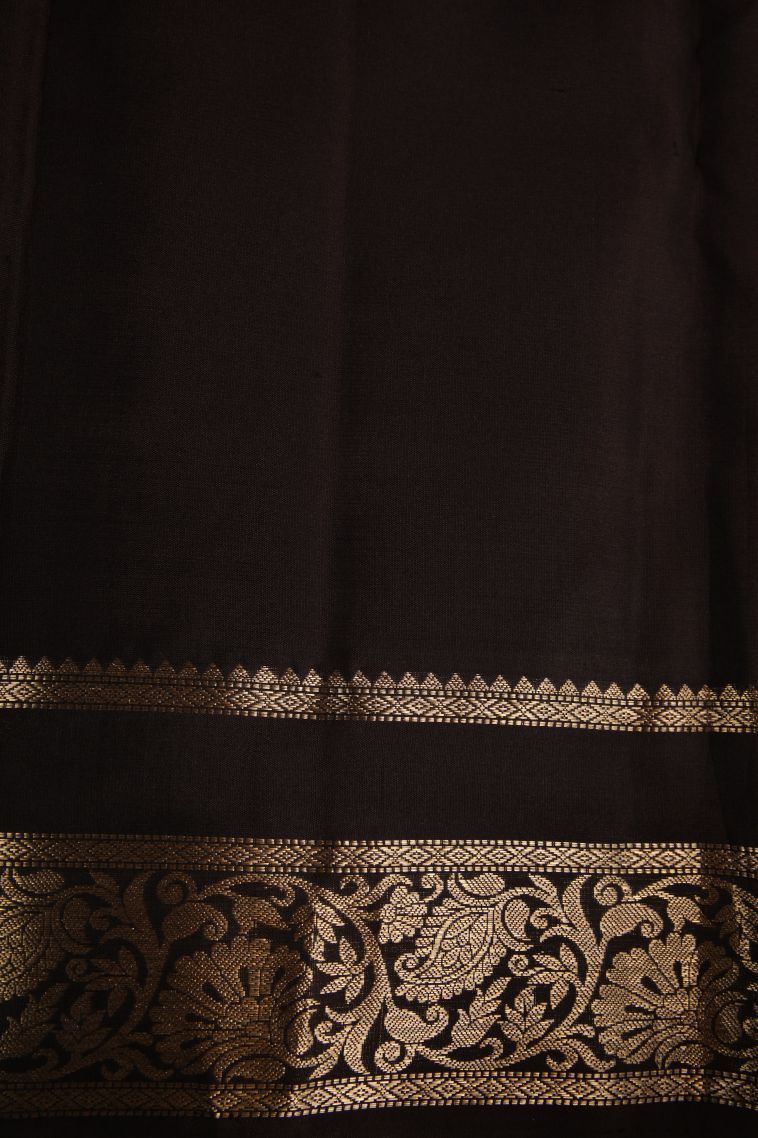 Hickory Brown Soft Silk Saree with Gold Zari Floral Puttas view 3