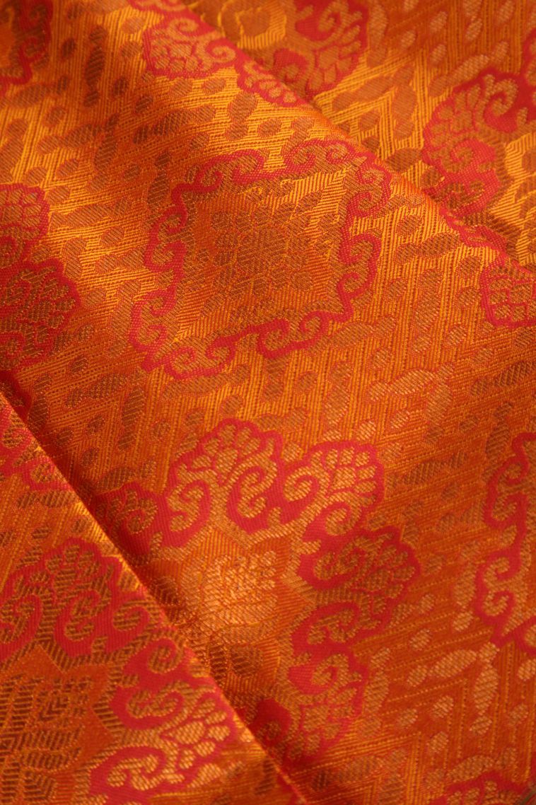 Tiger Orange Visiri Madippu Silk Sarees with Copper Zari Floral Patterns view 4