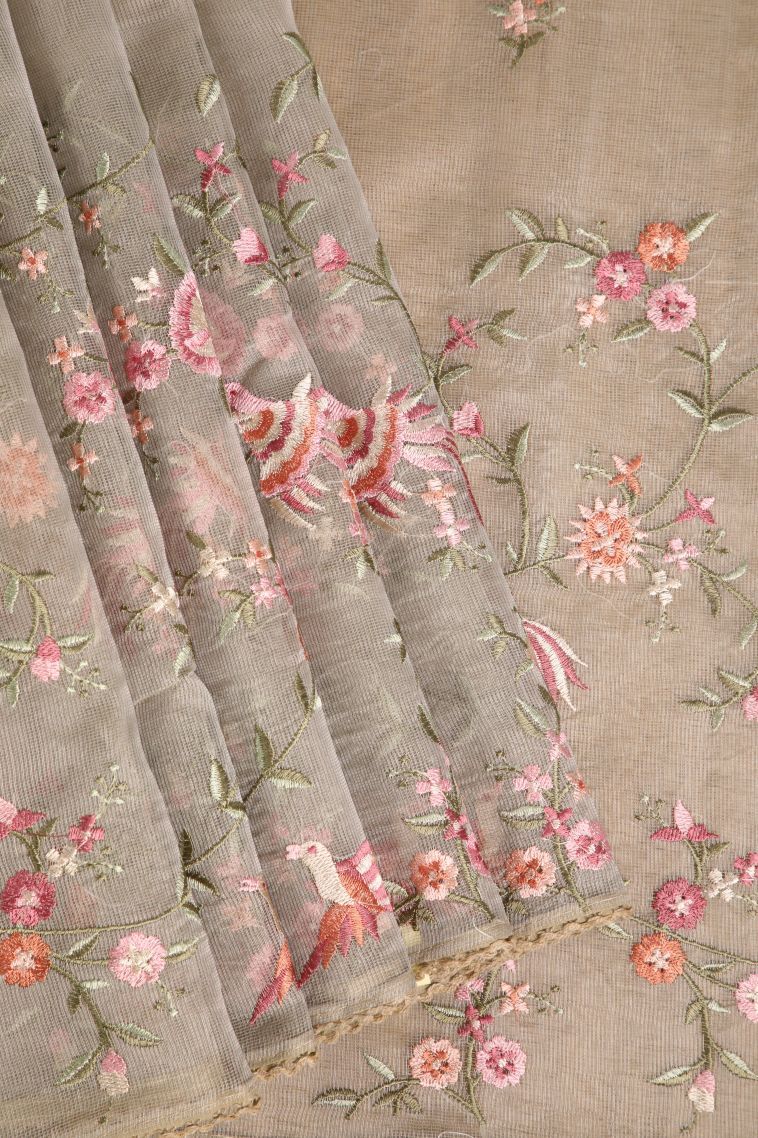 Lace White Manipuri Cotton Sarees with Multy Coiour Zari Floral Patterns view 1