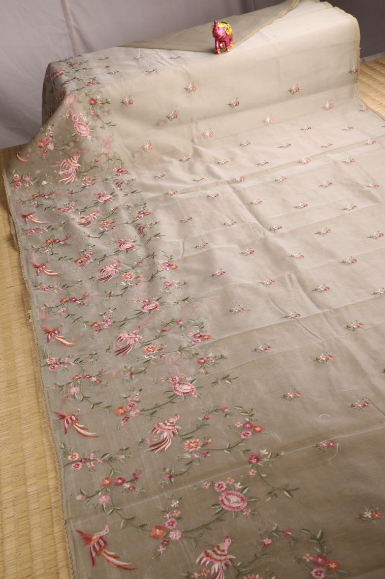 Lace White Manipuri Cotton Sarees with Multy Coiour Zari Floral Patterns view 2