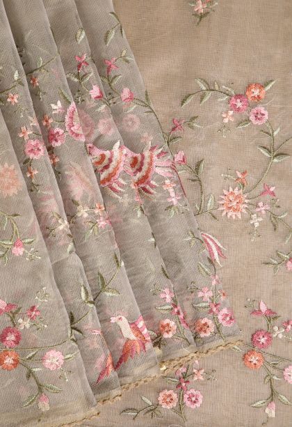 Lace White Manipuri Cotton Sarees with Multy Coiour Zari Floral Patterns