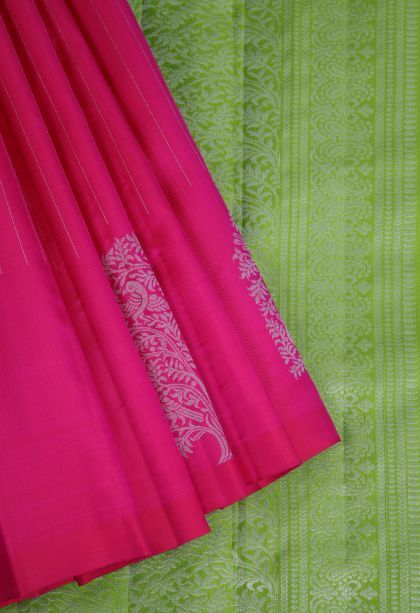 Magenta  Pink Soft Silk Saree with Silver Zari Stripes