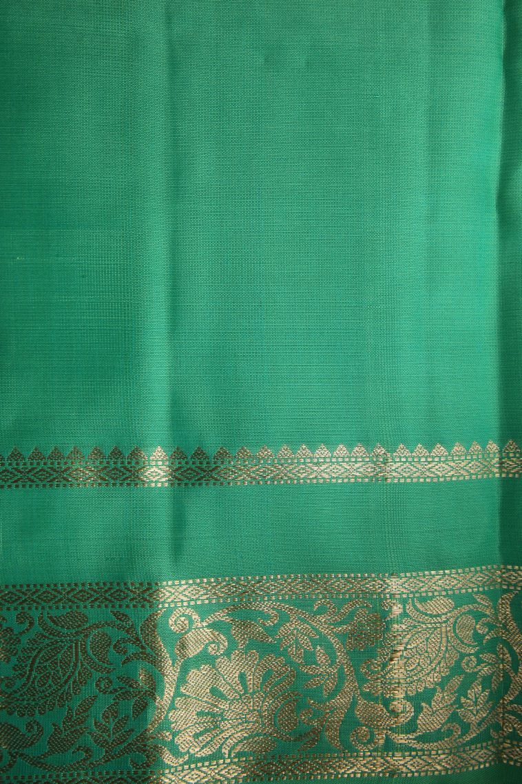 Seafoam Green Soft Silk Saree with Gold Zari Floral Puttas view 3
