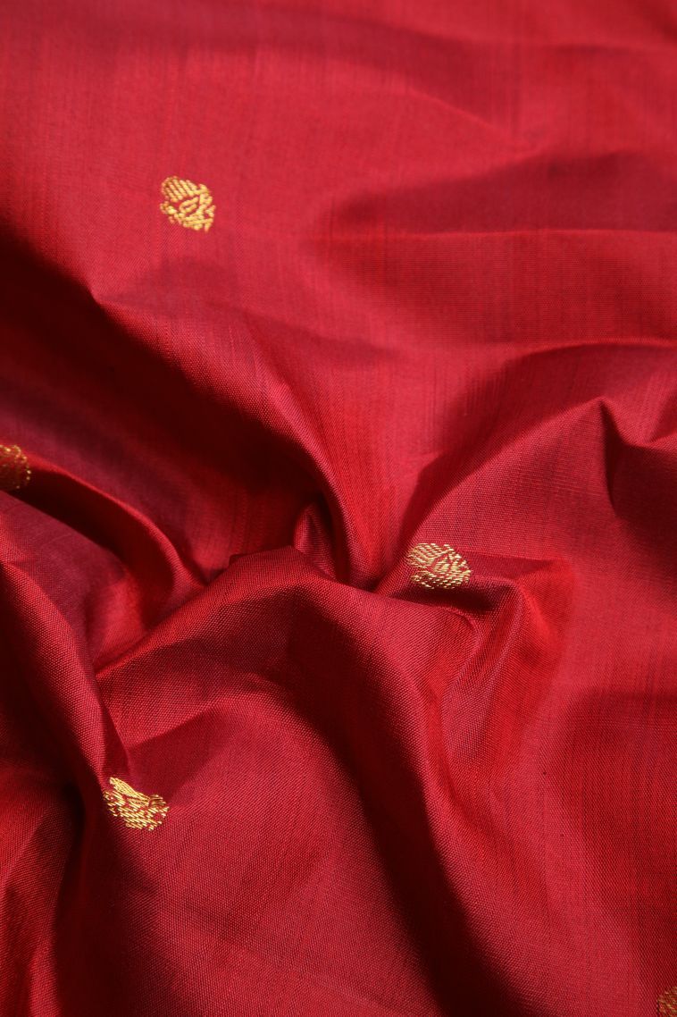 Crimson Red Kanchipuram Silk Sarees with Gold Zari Buttis (small Dots Or Motifs) view 4