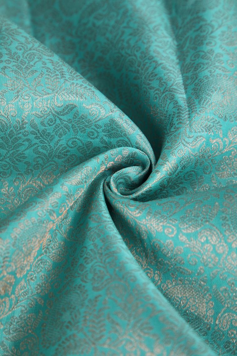 Arctic Blue Kanchipuram Silk Sarees with Gold Zari Floral Patterns view 4