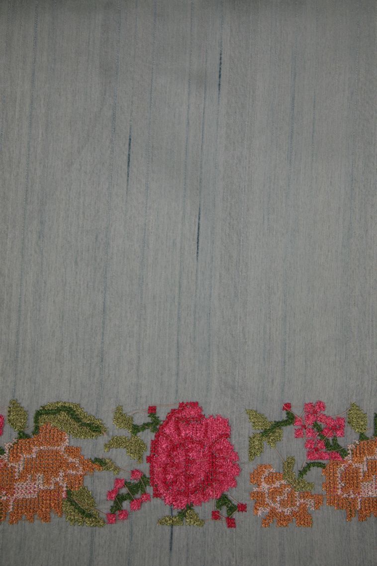 Gray Black Tussar Saree with Without Zari Zari Stripes view 3