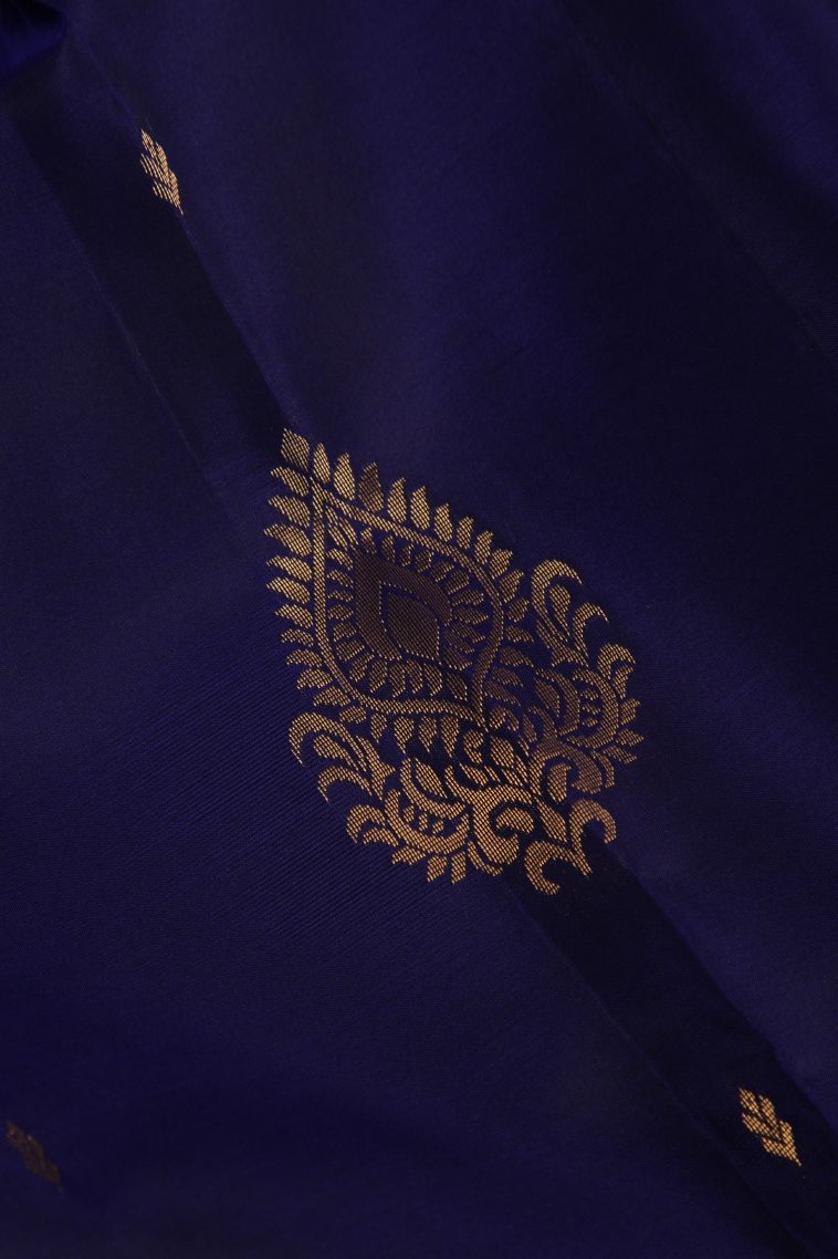 Berry Blue Soft Silk Saree with Gold Zari Thilagam Puttas view 4