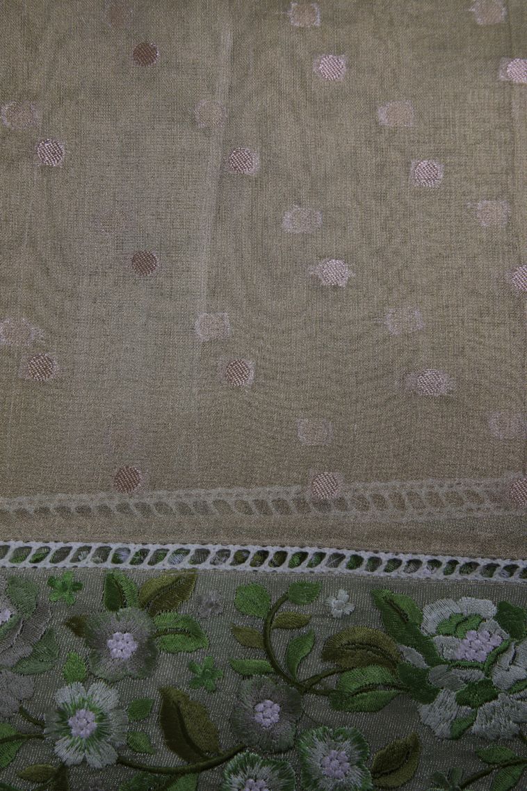 Shortbread Yellow Tussar Saree with Silver Zari Stripes view 3