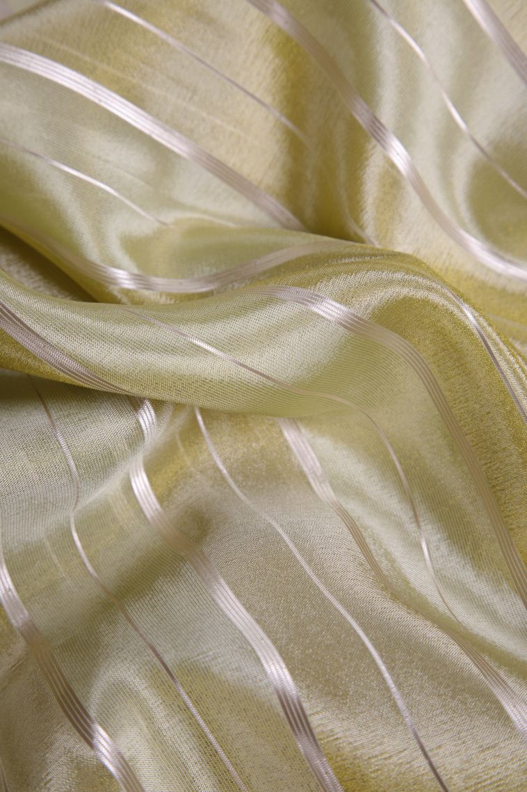 Shortbread Yellow Tussar Saree with Silver Zari Stripes view 4