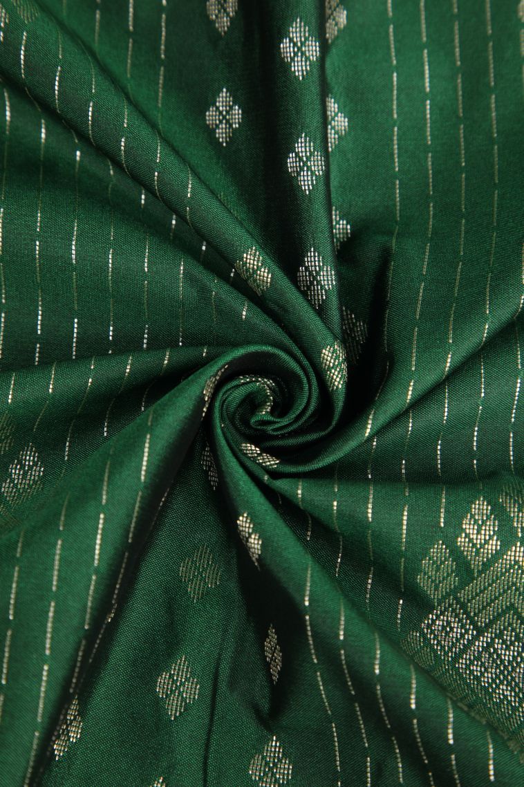Bottle Green Soft Silk Saree with Silver Zari Floral Patterns view 4