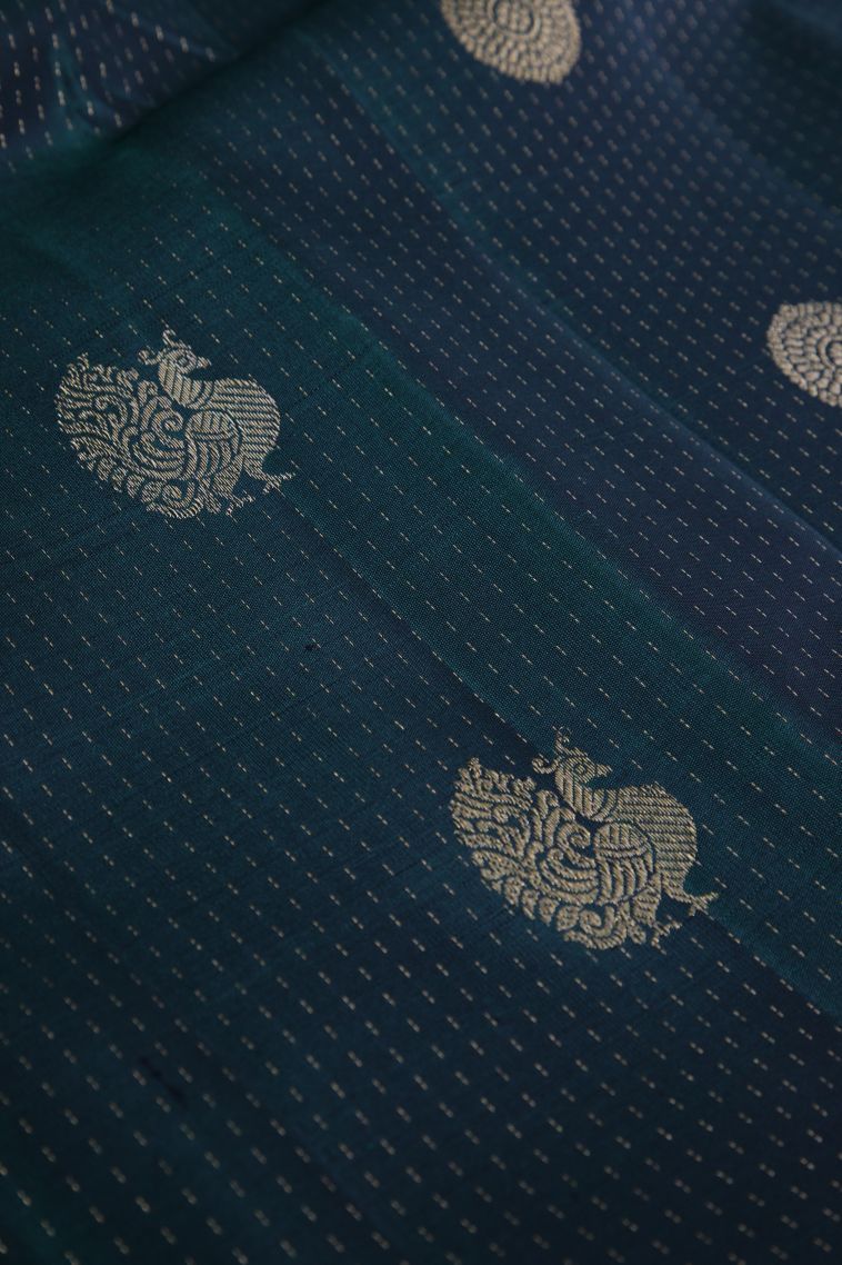 Bottle Green Kanchipuram Silk Sarees with Gold Zari Vaira Oosi view 4