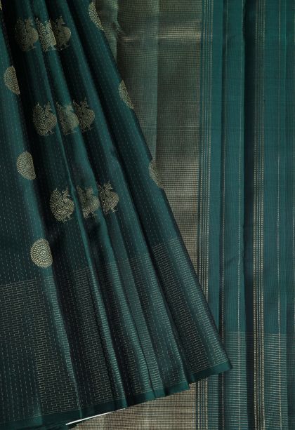 Bottle Green Kanchipuram Silk Sarees with Gold Zari Vaira Oosi