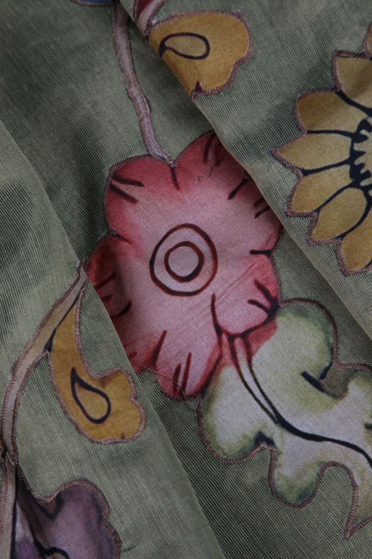 Sage Green Fancy Saree with Silver Zari Floral Patterns view 4