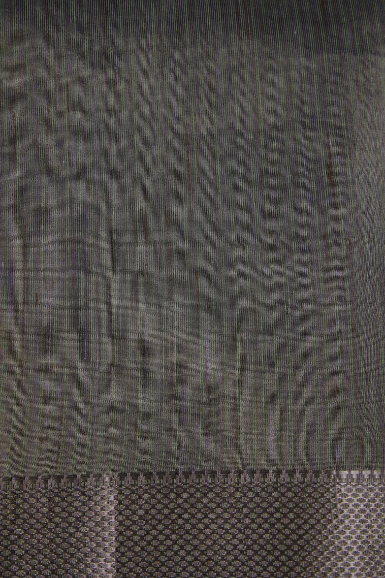 Sage Green Fancy Saree with Silver Zari Floral Patterns view 3