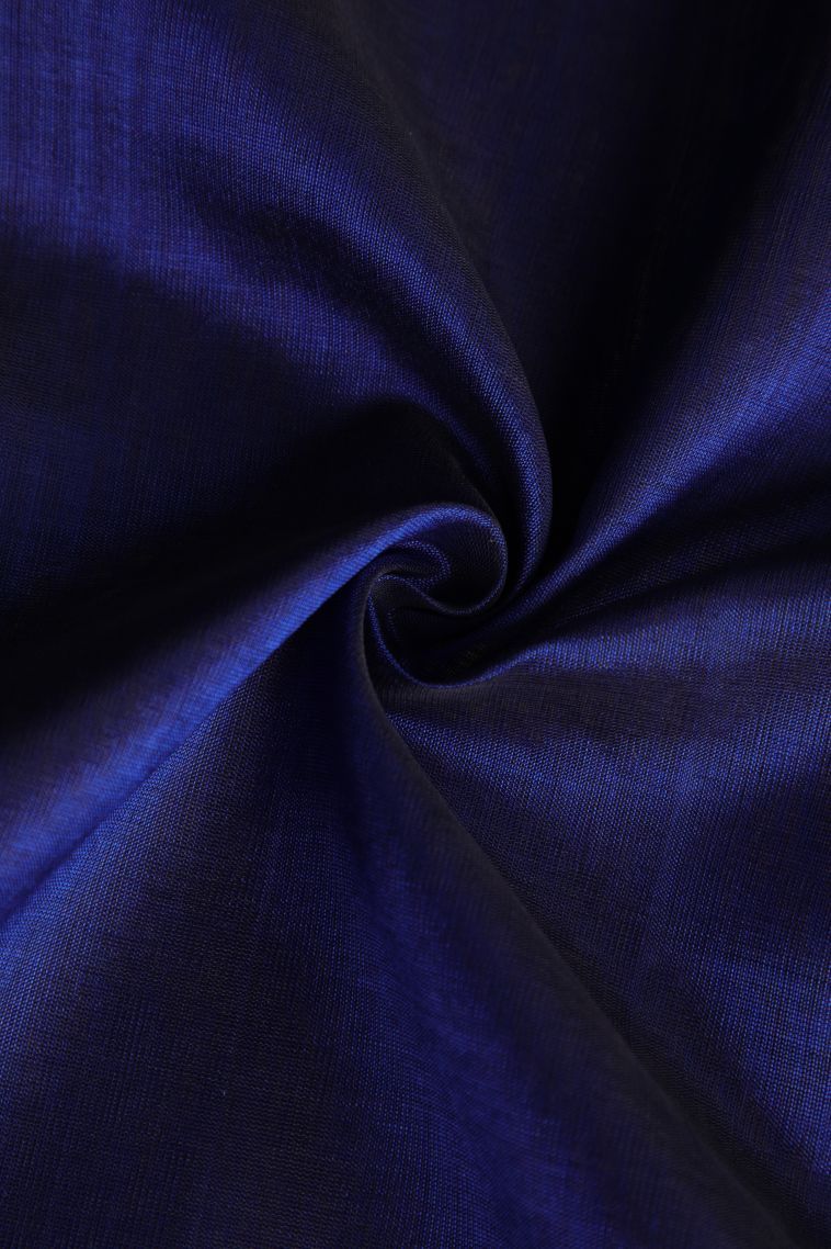 Navy Blue Silk Cotton with Gold Zari Plain view 4