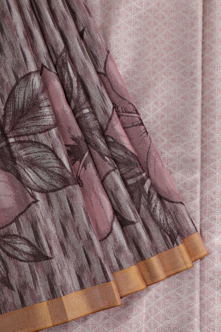 Crepe Pink Kanchipuram Silk Sarees with Silver Zari Floral Patterns view 1