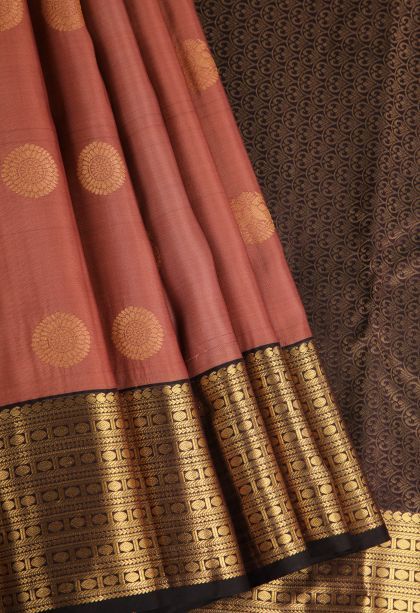 Blush Red Soft Silk Saree with Gold Zari Ganda Berunda