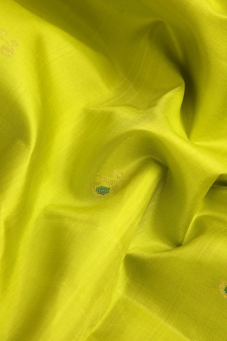 Pear Green Soft Silk Saree with Gold Zari Buttis (small Dots Or Motifs) view 4