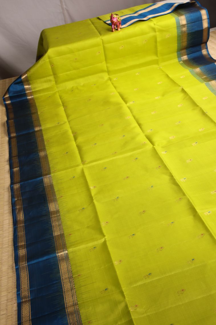 Pear Green Soft Silk Saree with Gold Zari Buttis (small Dots Or Motifs) view 2