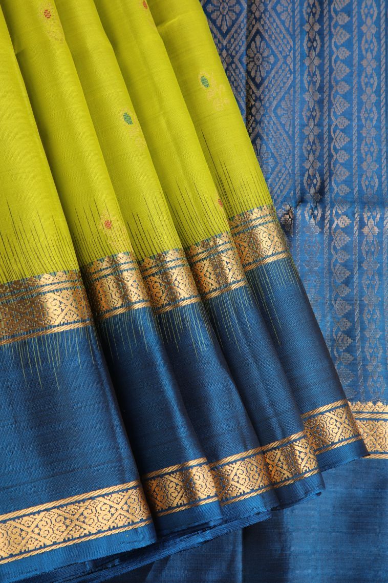 Pear Green Soft Silk Saree with Gold Zari Buttis (small Dots Or Motifs) view 1