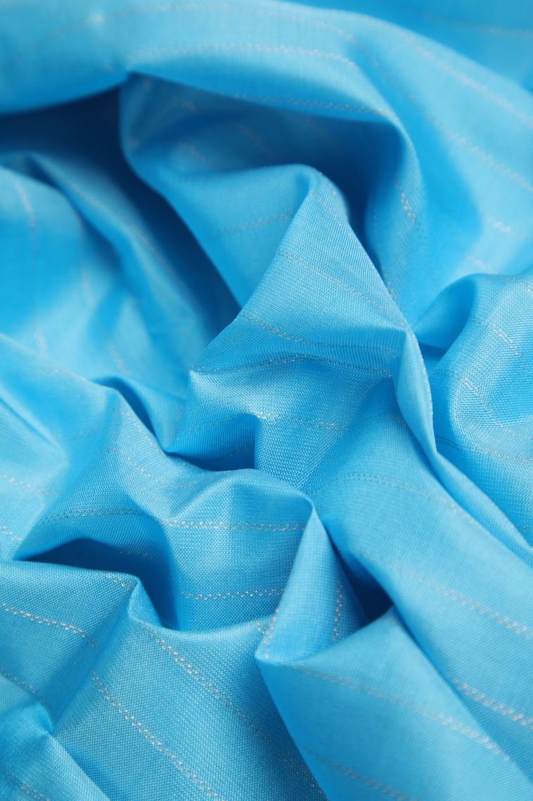 Cerulean Blue Soft Silk Saree with Gold And Silver Zari Checks view 4