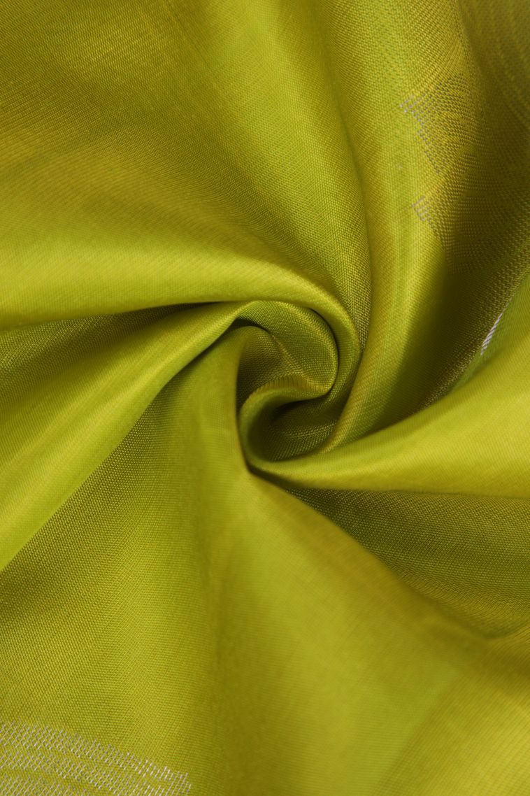 Pear Green Soft Silk Saree with Silver Zari Floral Patterns view 4