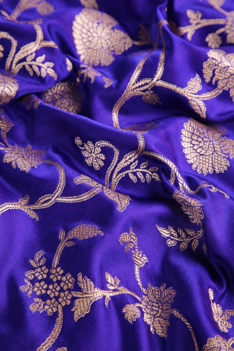 Lapis Blue Banaras Sarees with Gold Zari Floral Patterns view 4
