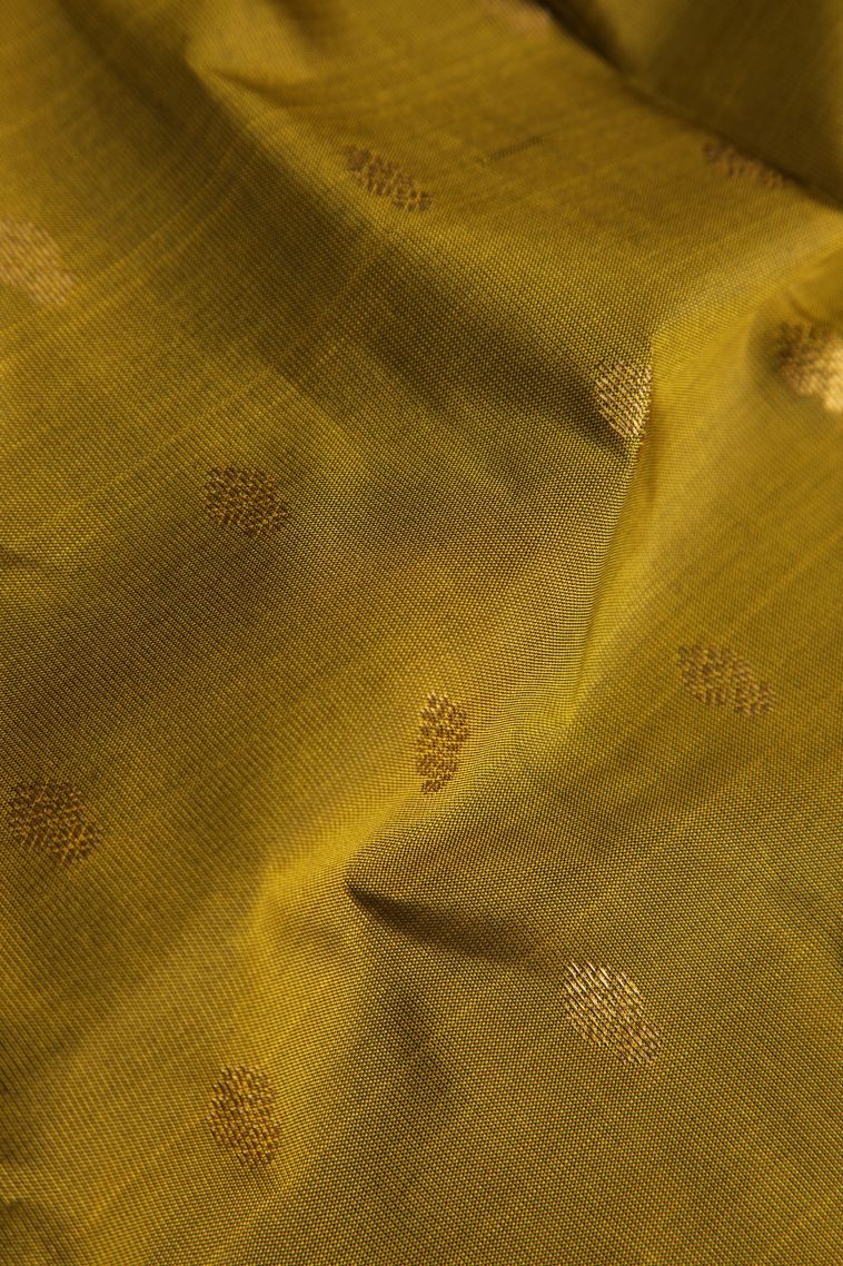 Juniper Green Soft Silk Saree with Gold Zari Buttis (small Dots Or Motifs) view 4